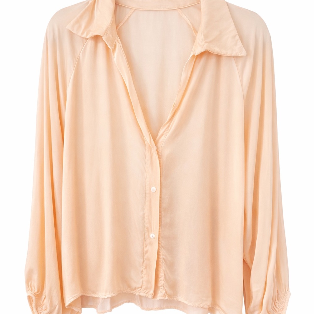Suzy D London Sheer Button-Front Blouse | Peach | Made in Italy | M